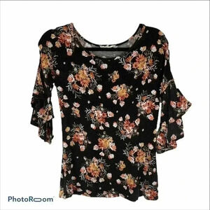 No Comment Flared Sleeve Flower Top